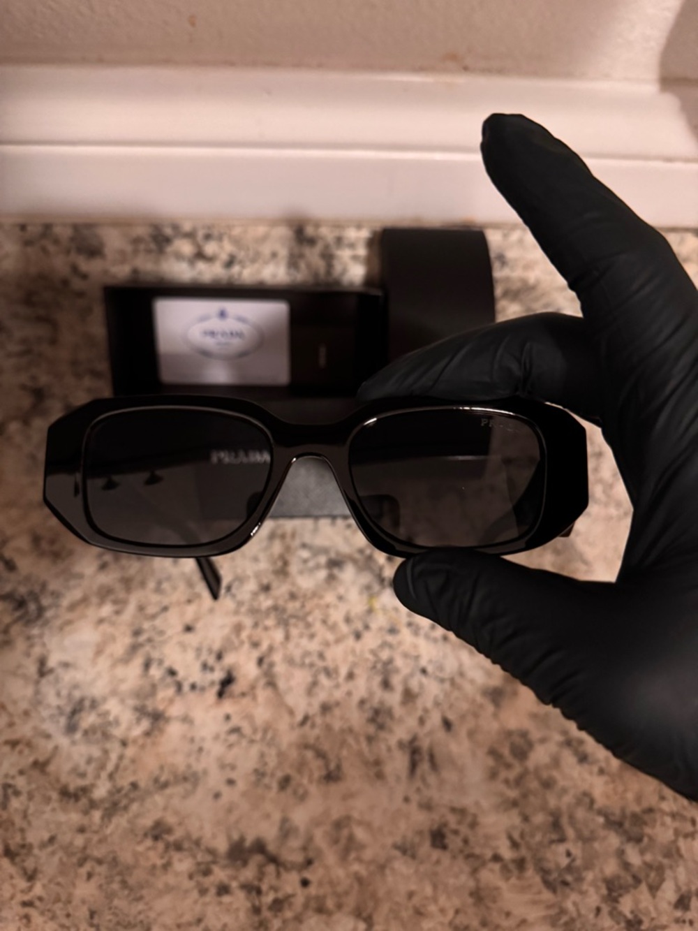 Prada unisex Black Shield Sunglasses with White Logo - Picture 5 of 8